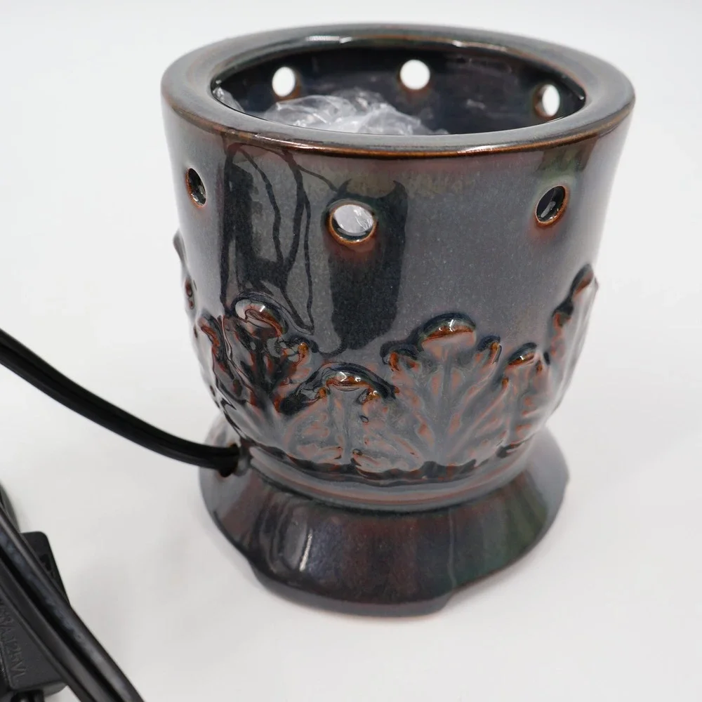 Scentsy Corinth Wax Warmer Full Size Charcoal Bronze Embossed Leaf NIB‎